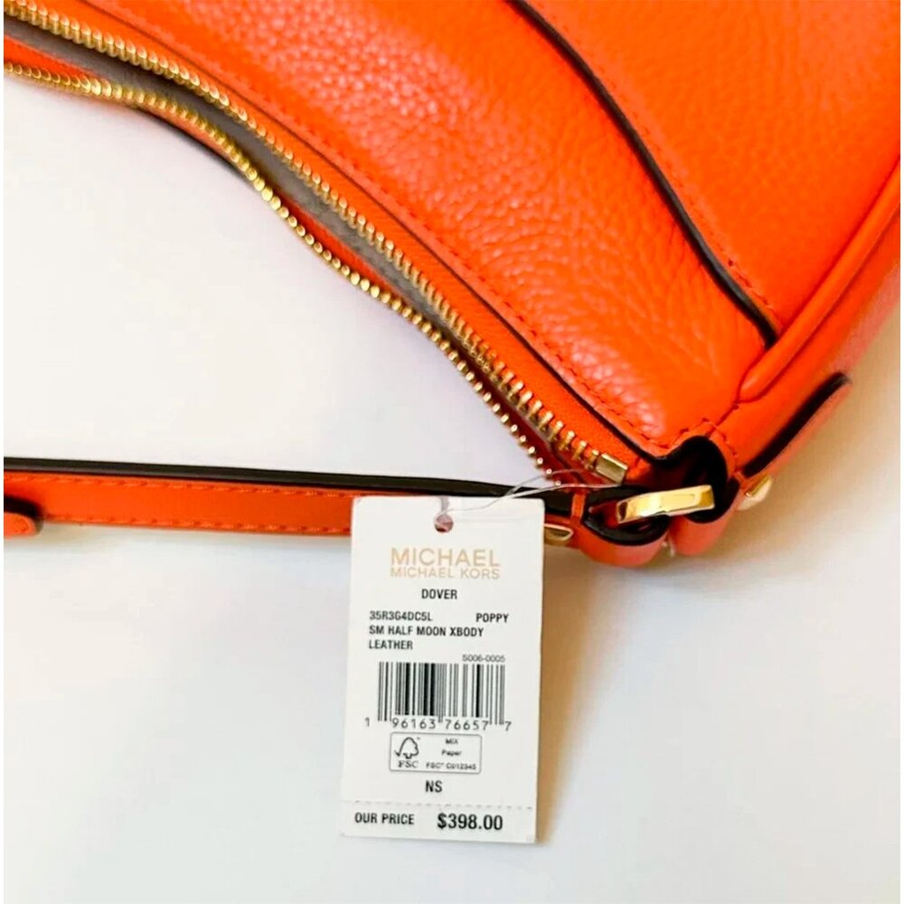 S Michael Kors Dover Half Moon Crossbody Orange Leather Bag 35R3G4DC5L Purse NWT - Picture 10 of 14
